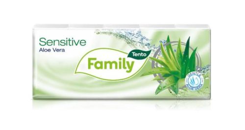 Papír zsebkendő, 3 rétegű, 10x10 db, TENTO Family, aloe vera (KHH648)
