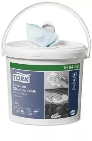 Tisztítókendő, szöszszegény, 1 rétegű, 200 db, hordozható vödörben, W10 rendszer,TORK, türkizkék (KHH718)