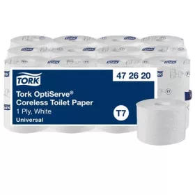   Toalettpapír, belsőmag nélküli, T7 rendszer, 1 rétegű, 13,1 cm átmérő, Universal, TORK OptiServe, fehér (KHH832)