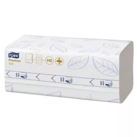   Kéztörlő, tömörített, Interfold, 2 réteg, 170 lap, H2 rendszer, Premium, TORK Xpress Soft Multifold, fehér (KHH838)