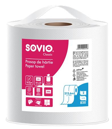 Törlőpapír, 100 százalék  cellulóz, tekercses, 212,6 m,  26,5 cm átmérő, 2 rétegű, SOVIO (KHH854)