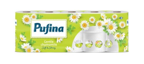 Toalettpapír, 3 rétegű, kistekercses, 10 tekercs, PUFINA Chamomile, kamilla illattal (KHH868)