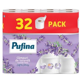   Toalettpapír, 3 rétegű, kistekercses, 32 tekercs, PUFINA Lavender Fields, levendula illattal (KHH870)