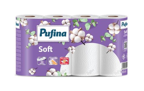 Háztartási papírtörlő, 2 rétegű, 50 lap, 4 tekercses, PUFINA Soft (KHH873)