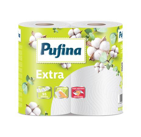 Háztartási papírtörlő, 2 rétegű, 95 lap, 2 tekercses, PUFINA Extra (KHH874)