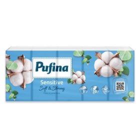   Papír zsebkendő, 3 rétegű, 10x10 db, PUFINA Sensitive (KHH876)