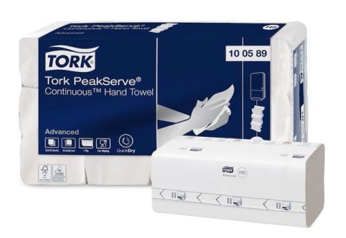 Kéztörlő, hajtogatott, H5 rendszer, 1 rétegű, Advanced, TORK PeakServe, fehér-szürke nyomat (KHH889)