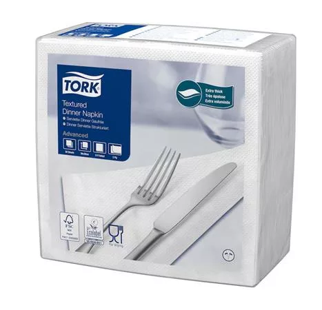 Szalvéta, 1/4 hajtogatott, 2 rétegű, 39,5x39 cm, Advanced, TORK Texturált Dinner, fehér (KHH892)