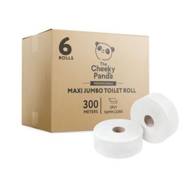   Toalettpapír, bambusz, 2 rétegű, nagytekercses, 24,2 cm átmérő, 300 m/tekercs, 6 tekercs, CHEEKY PANDA, fehér (KHH906)