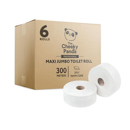 Toalettpapír, bambusz, 2 rétegű, nagytekercses, 24,2 cm átmérő, 300 m/tekercs, 6 tekercs, CHEEKY PANDA, fehér (KHH906)