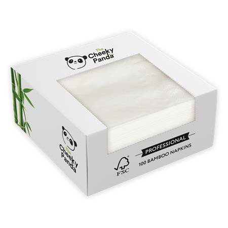 Szalvéta, bambusz, 1/4 hajtogatott, 2 rétegű, 39x39 cm, 100 db, CHEEKY PANDA, fehér (KHH909)