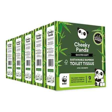 Toalettpapír, bambusz, 3 rétegű, kistekercses, 9 tekercs, CHEEKY PANDA, fehér (KHH913)