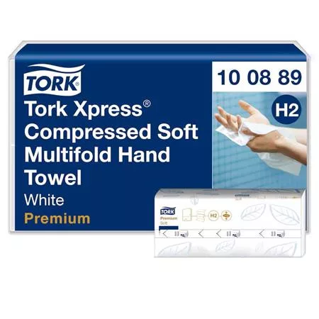 Kéztörlő, tömörített, Interfold, 2 réteg, 225 lap, H2 rendszer, Premium, TORK Xpress Soft Multifold, fehér (KHH929)