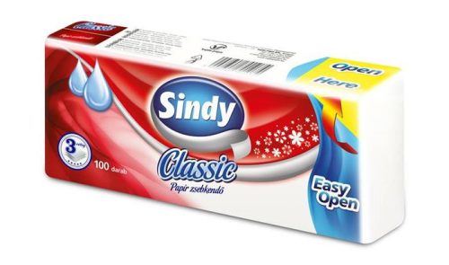 Papír zsebkendő, 3 rétegű, 100 db, Sindy, classic (KHHVP003)
