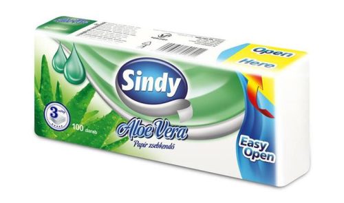 Papír zsebkendő, 3 rétegű, 100 db, Sindy, aloe vera (KHHVP005)