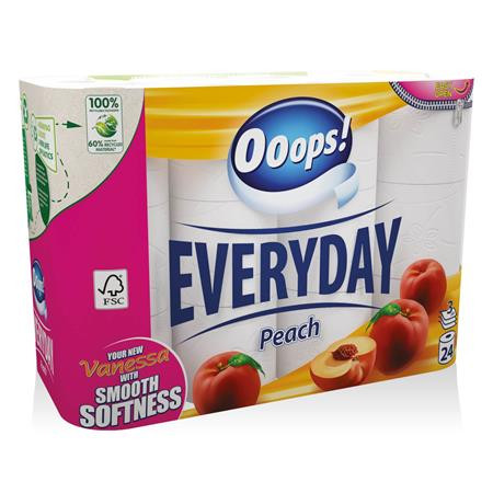 Toalettpapír, 3 rétegű, kistekercses, 24 tekercs, OOOPS Everyday (KHHVP029)