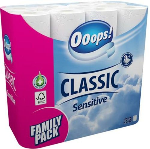 Toalettpapír, 3 rétegű, kistekercses, 32 tekercs, OOOPS Classic, sensitive (KHHVP034)