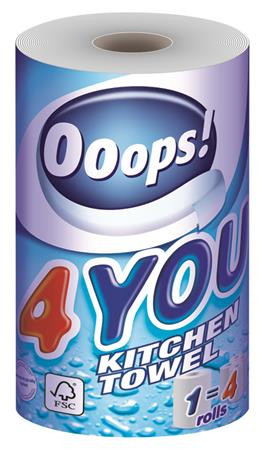 Háztartási papírtörlő, 2 rétegű, 200 lap, tekercses, OOOPS 4You (KHHVP041)