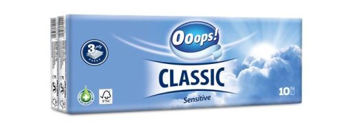 Papír zsebkendő, 3 rétegű, 10x10 db, OOOPS Classic, sensitive (KHHVP044)