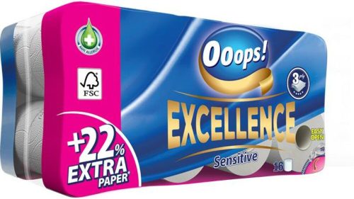 Toalettpapír, 3 rétegű, kistekercses, 16 tekercs, OOOPS Excellence (KHHVP046)