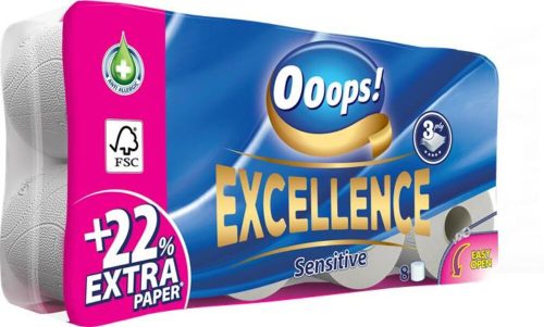 Toalettpapír, 3 rétegű, kistekercses, 8 tekercs, OOOPS Excellence (KHHVP047)