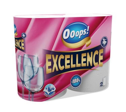 Háztartási papírtörlő, 3 rétegű, 2 tekercses, OOOPS Excellence (KHHVP058)