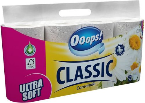 Toalettpapír, 3 rétegű, kistekercses, 8 tekercs, OOOPS Classic, kamilla (KHHVP062)