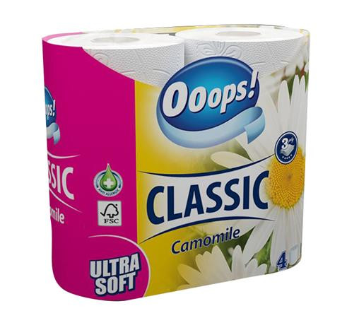 Toalettpapír, 3 rétegű, kistekercses, 4 tekercs, OOOPS Classic, kamilla (KHHVP063)