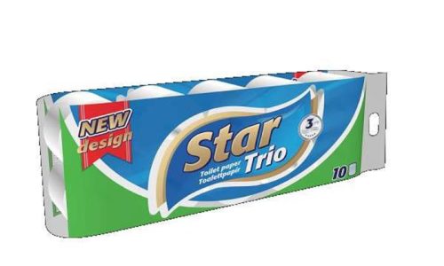 Toalettpapír, 3 rétegű, kistekercses, 10 tekercs, Star Trio (KHHVP37)