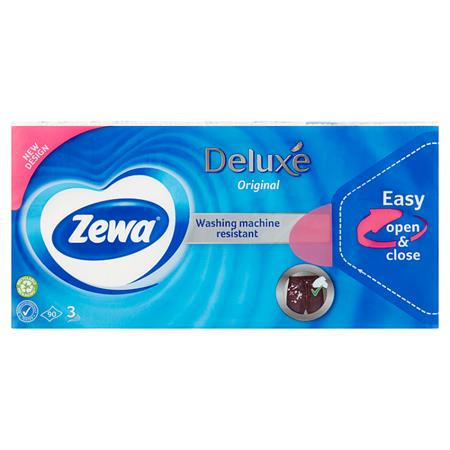 Papír zsebkendő, 3 rétegű, 90 db, ZEWA Deluxe, illatmentes (KHHZ05)