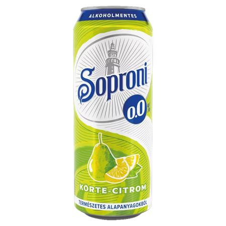 Alkoholmentes sör, 0,5 l, dobozos, SOPRONI 0.0 százalék , körte-citrom (KHI483V)