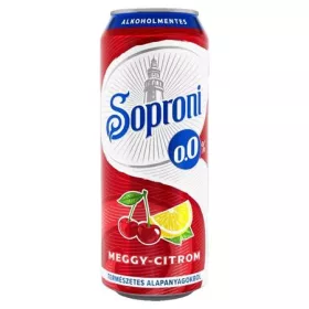   Alkoholmentes sör, 0,5 l, dobozos, SOPRONI 0.0 százalék , meggy-citrom (KHI485V)