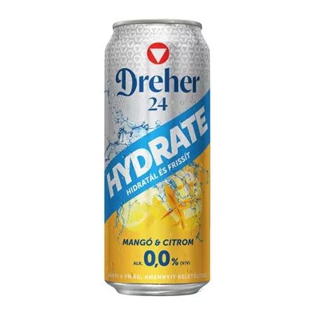 Alkoholmentes sör, 0,5 l, dobozos, DREHER 24 Hydrate, mangó-citrom (KHI488V)