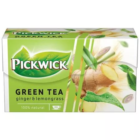 Zöld tea, 20x1,5 g, PICKWICK, gyömbér-citromfű (KHK1135)