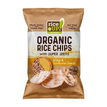 Barnarizs chips, 25 g, RICE UP Bio, kölessel és napraforgóval (KHK610)