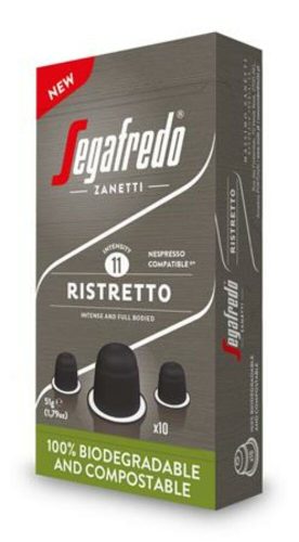 Kávékapszula, 10 db, SEGAFREDO Ristretto  - Nespresso® kompatibilis biológiailag lebomló kapszula (KHK728)