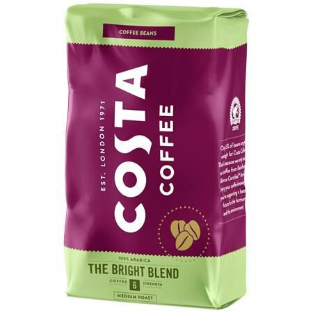 Kávé, közepes pörkölésű, szemes, 1000 g, COSTA The Bright Blend (KHK754)