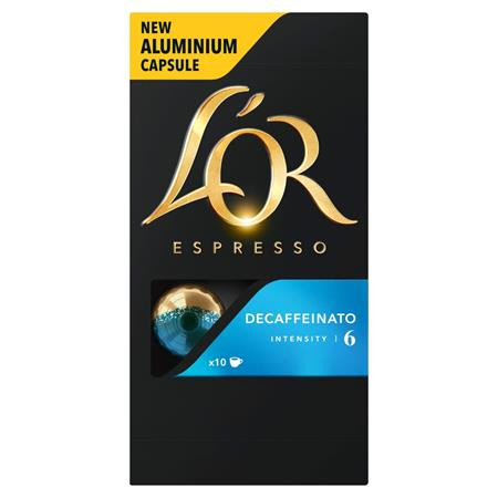 Kávékapszula, Nespresso® kompatibilis, 10 db, koffeinmentes, JACOBS DOUWE EGBERTS L'OR Decaffeinato (KHK791)