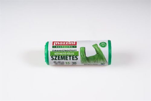 Szemeteszsák, újrahasznosított, köthető füles, 35 l, 20 db, 49x60 cm, 10 &mikro;, MAZZINI, zöld (KHK904)