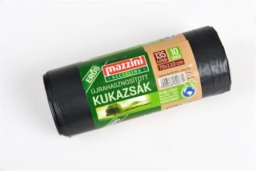 Szemeteszsák, újrahasznosított, erős, 135 l, 10 db,70x110 cm, 30 &mikro;, MAZZINI, fekete (KHK909)