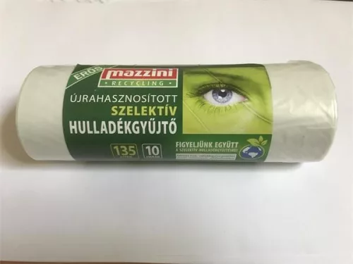 Szemeteszsák, szelektív hulladékhoz, erős, 135 l, 10 db, 70x110 cm, 25 µ, MAZZINI, átlátszó (KHK919)