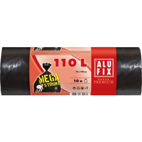   Szemeteszsák, mega erős, 110 l, 10 db, 70x110 cm, 80 &mikro;, ALUFIX, fekete (KHK961)