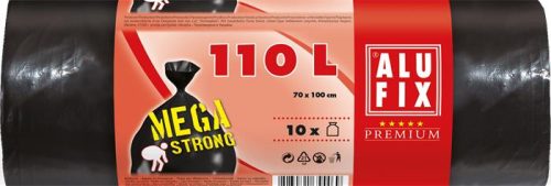 Szemeteszsák, mega erős, 110 l, 10 db, 70x110 cm, 80 &mikro;, ALUFIX, fekete (KHK961)