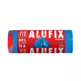   Szemeteszsák, zárószalagos, 40 l, 15 db, 60x60 cm, 20 &mikro;, ALUFIX, kék (KHK962)