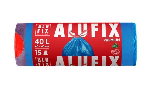 Szemeteszsák, zárószalagos, 40 l, 15 db, 60x60 cm, 20 &mikro;, ALUFIX, kék (KHK962)
