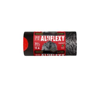   Szemeteszsák, zárószalagos, 35 l, 15 db, 53x60 cm, 28 &mikro;, ALUFIX Aluflexy, fekete (KHK964)