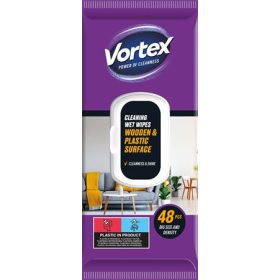   Nedves törlőkendő, fa- és műanyag felületre, 48 db, VORTEX (KHK968)