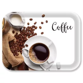   Tálca, szögletes, műanyag, kávé mintás, 33x24,5 cm (KHKE682)