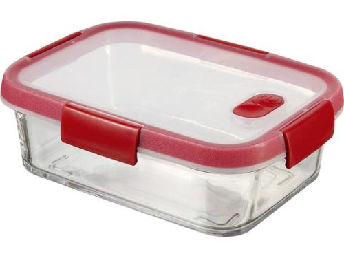 Ételtartó, szögletes, üveg, 0,9 l, CURVER Smart Cook, piros (KHMU178)