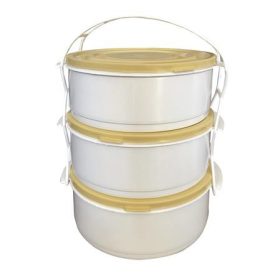   Ételhordó, műanyag, 3 részes, tetővel, vegyes színű (KHMU224)